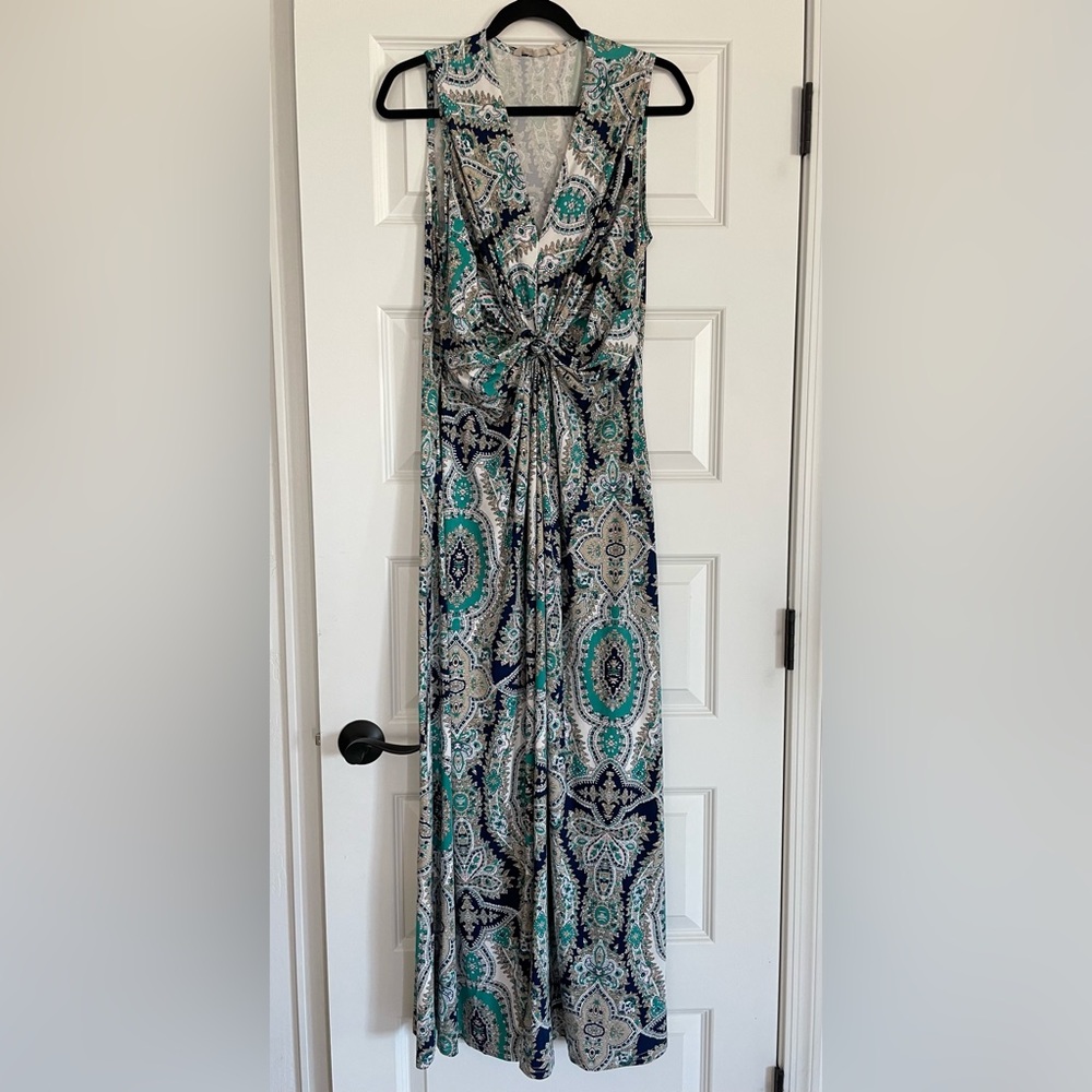 Soft Surroundings Paisley Maxi Dress in Teal, Navy, and Cream